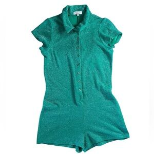 Frankie’s Bikinis Rose Terry Lurex Romper Sparkly Mistletoe Green Women Size XL